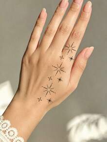 1pc Temporary Tattoo Sticker, Simple Line Design, Elegant Aesthetic, Ins Style, Waterproof, Sweat-Proof, Non-Reflective, Disposable - Black - View 3