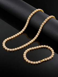 6mm Full Rhinestone Iced Out Cuban Link Chain, European And American Street Style, Hip Hop Accessory, Men's Versatile Necklace, Couple Gift, Daily Wear, Personalized Men's Jewelry, Holiday Birthday Gift - 6mm Rock Sugar Chain - View 3