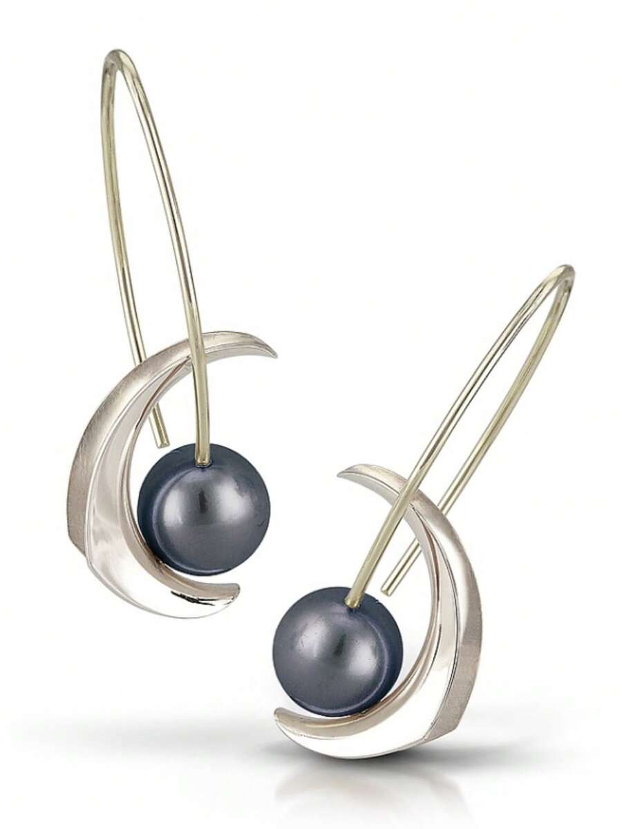 Gmzalx Women's Elegant Faux Pearl Earrings, Minimalist Style, Unique Design Jewelry - Silver - View 1