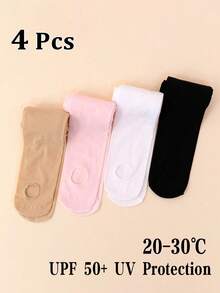 4 Pairs Girls' Dance Tights, Hole-Bottom No-Slip Pantyhose, UPF 50 Physical UV Protection, Basic Color, High-Density Knit - Multicolor - View 11
