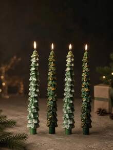 1pc Vintage Christmas Tree Long Tapered Candle, Christmas Tree Shaped, Gold/White Trim, 0.86 Inch Diameter, Suitable For Home Decor, Tabletop Decor, Christmas Holiday Decoration - Multiple Styles - View 5