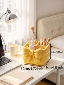 1pc Bow Decor Desktop Storage Box, Pink Sweet Style Remote Control Holder, Bedside Cosmetic Organizer, Multi-Functional Home Storage, Suitable For Living Room, Bedroom, Bathroom, Dining Room, Perfect Christmas Gift Choice - Multicolor - View 10