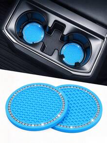 2pcs Shiny Car Cup Holder Coasters, Rhinestone Crystal Silicone Non-Slip Car Cup Holder Inserts, Universal 2.75 Inch, Car Interior Decor, Women's Style - A - View 7