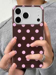 Stylish Cute Polka Dot Glossy Jelly Phone Case Compatible With IPhone 18 Pro Max 18 Pro 17 Pro Max 17 Pro 17 16 Pro Max 16 Pro 16 15 Pro Max 15 Pro 15 14 Pro Max 14 Pro 14 13 Pro Max 13 Pro 13 12 11 Simple Aesthetic Anti-Fall Soft Back Cover - Pink and Brown Polka Dots - View 1