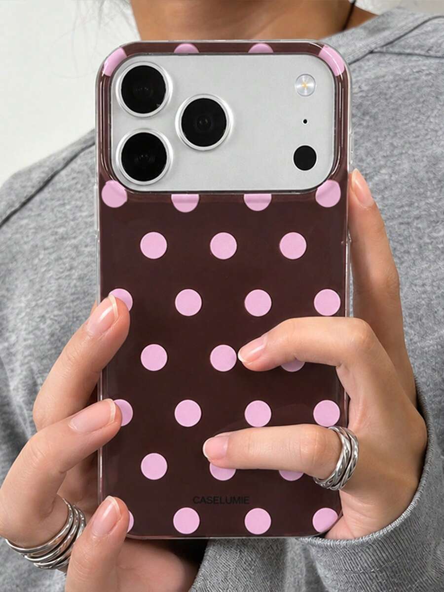 Stylish Cute Polka Dot Glossy Jelly Phone Case Compatible With IPhone 18 Pro Max 18 Pro 17 Pro Max 17 Pro 17 16 Pro Max 16 Pro 16 15 Pro Max 15 Pro 15 14 Pro Max 14 Pro 14 13 Pro Max 13 Pro 13 12 11 Simple Aesthetic Anti-Fall Soft Back Cover - Pink and Brown Polka Dots - View 1