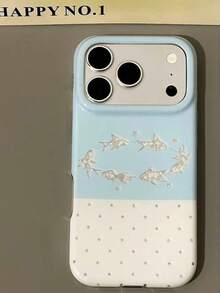 Luxury Blue Koi Fish Polka Dot Diamond Pattern Candy Color Contrast Transparent Phone Case, Compatible With IPhone 18 Pro Max 18 Pro 17 Pro Max 17 Pro 16 Pro Max 15 Pro Max 14, Transparent Hard Shell Large Window Shockproof Back Cover - Baby Blue - View 1