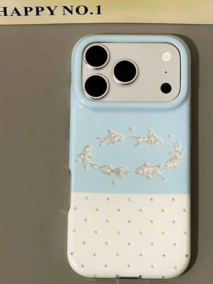 Luxury Blue Koi Fish Polka Dot Diamond Pattern Candy Color Contrast Transparent Phone Case, Compatible With IPhone 18 Pro Max 18 Pro 17 Pro Max 17 Pro 16 Pro Max 15 Pro Max 14, Transparent Hard Shell Large Window Shockproof Back Cover - Baby Blue - View 1