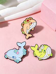 Cute Flower Whale Enamel Pins, Cartoon Marine Animal Brooch, Lapel Pin For Backpack Jacket Decor - Multicolor - View 2