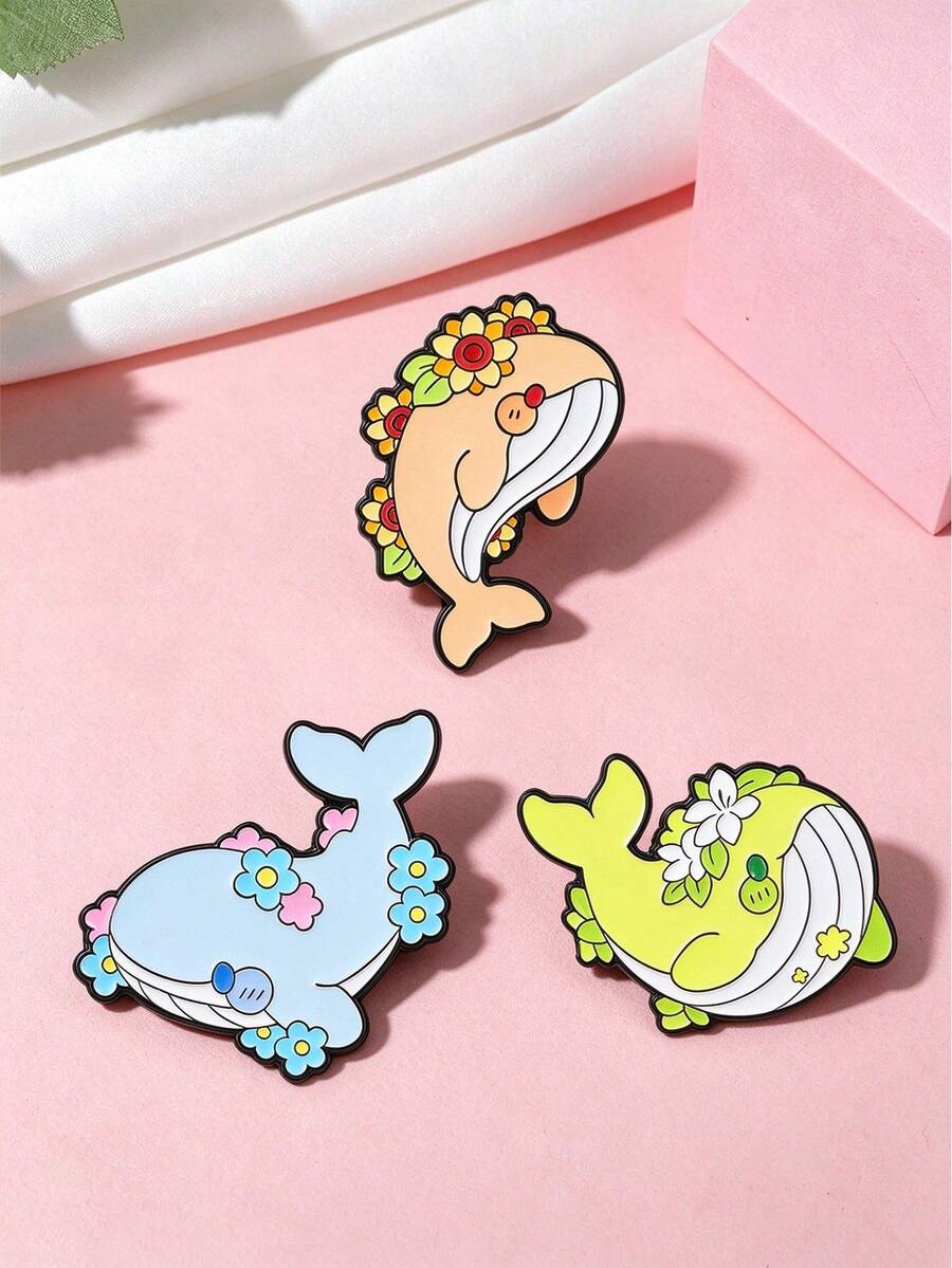 Cute Flower Whale Enamel Pins, Cartoon Marine Animal Brooch, Lapel Pin For Backpack Jacket Decor