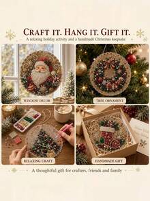 1 Set Christmas Pearl Diamond Painting Sun Catcher Kit, DIY Handmade, Pre-Assembled Metal Chain, Acrylic Round Plate With Lace Edge, 3D Mixed Size Pearl Beads, Holiday Window Wall Decor - Multicolor - View 6