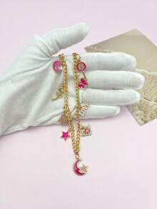 1pc Red Star & Moon Bag Charm, Charming Star & Moon Pendant Chain Bag Accessory, Premium Women's Accessory, Metal Chain Travel Backpack Pendant, Room Decor & Wallet Decoration, Gift For Friends - Multicolor - View 6