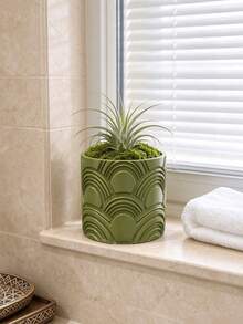 1pc Curved Textured Embossed Flower Pot, Home Indoor Plant Planter, Living Room Entryway Potted Plant Container, Premium Soft Decor Ornament, New Home Decoration, Gift Choice - Curved - View 8