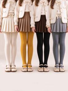 1pc Vertical Stripe High Elastic Knit Tights, All Season Wearable Leggings For Girls, Suitable For Daily, Party, Home, Autumn/Winter Comfortable Outfit - Multicolor - View 9