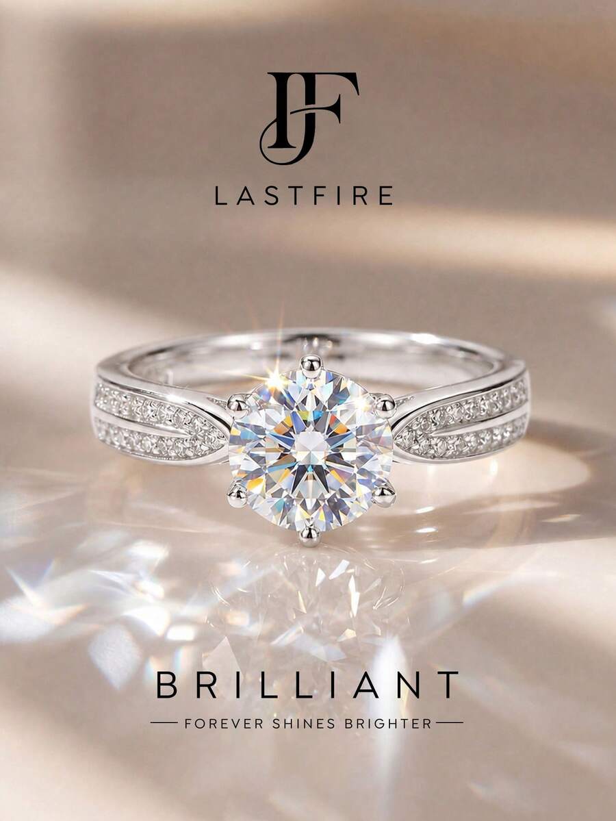 1pc Moissanite Ring, 1 Carat Sparkling 6-Prong Star Style, Suitable For Women's Engagement And Daily Wear
