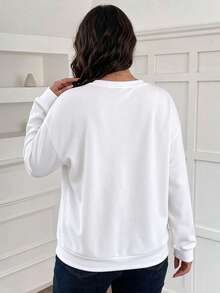 SUPEKYKO Plus Size Women's Solid Color Crew Neck Sweatshirt, Loose Casual Long Sleeve Pullover, Suitable For Hiking, Outdoor And Daily Wear - White - View 2