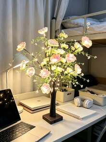 1件 45CM高 60顆LED杜鵑花樹燈,USB與電池雙用暖光,粉色/香檳色雙色人造花,桌面氛圍裝飾,臥室派對節日生日禮物燈 - 黃色 - 查看 8