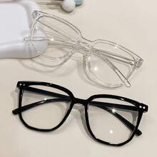 2 Pairs Women's Fashion Square Frame Non-Prescription Glasses, Black + Transparent PC Frame, Versatile Literary Style, Suitable For Office, Weekend, Back To School, Dating, Outings And Fashion Accessory - Clear - View 4