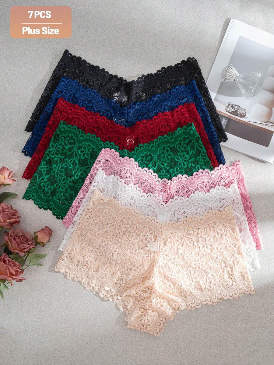 7 cái/gói quần lót boxer nữ size lớn ren hoa gợi cảm thanh lịch thoải mái - Nhiều màu - Xem 1