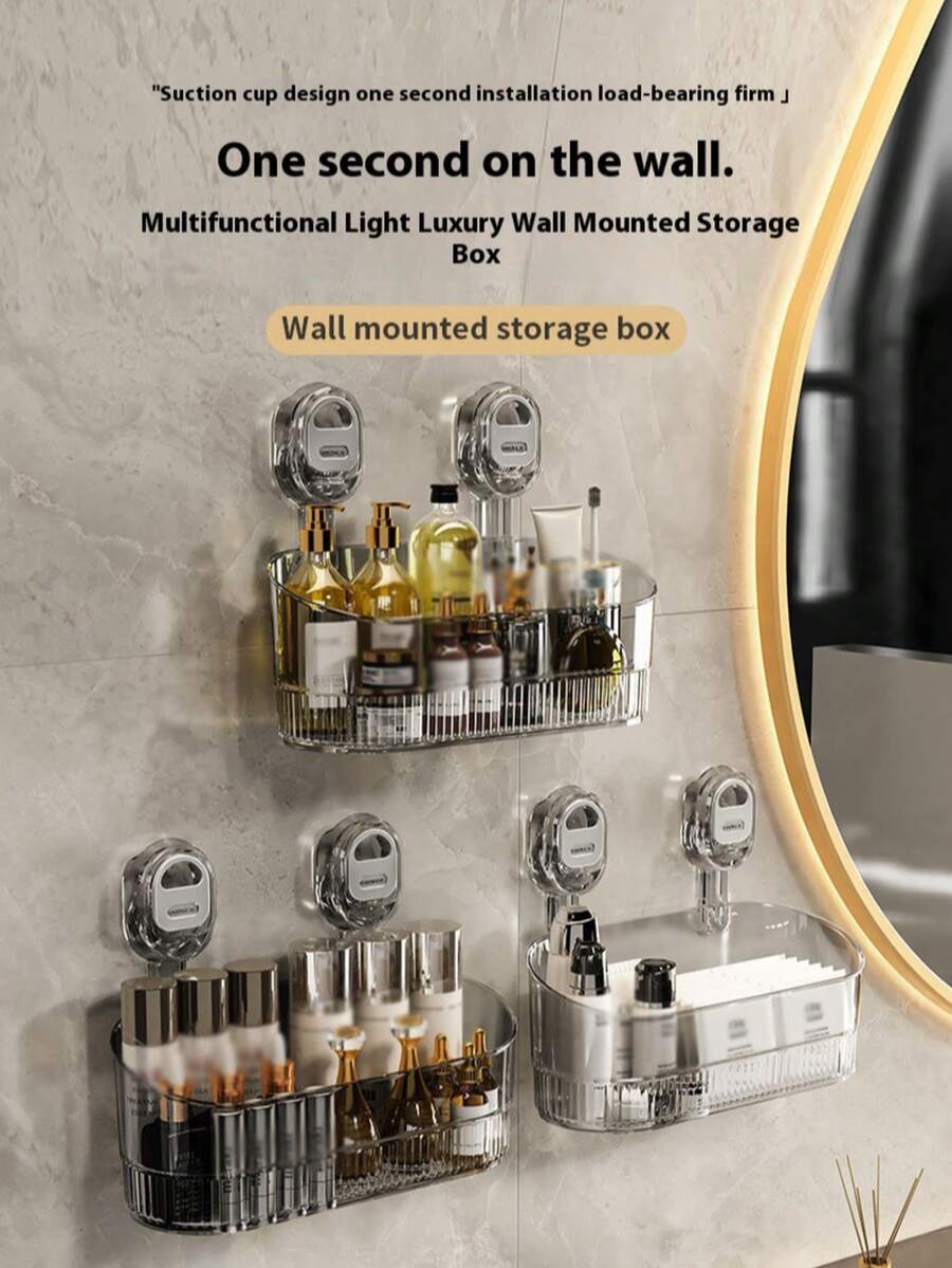 1pc Luxury Acrylic Wall-Mounted Storage Rack, Strong Suction Cup Shelf For Kitchen And Bathroom