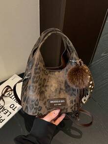 Women Mini Bucket Crossbody Bag,Leopard Print,Vintage Faux Leather,Detachable Strap,Retro Chic Style,For Autumn Winter Daily Wear(Not Include Pendant) - Multicolor - View 13