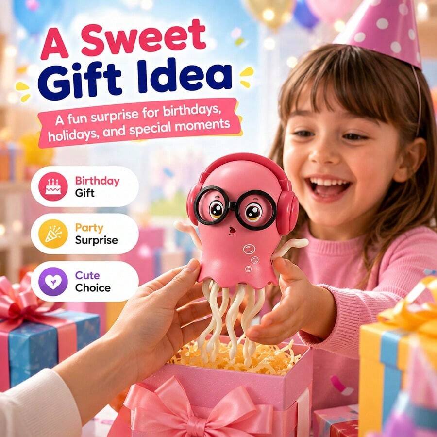 1pc Children's Electric Magic Dancing Jellyfish Octopus Automatic Sensor Obstacle Avoidance Octopus Light Toy Automatic Avoidance Jellyfish Self-Powered 3 AAA Batteries (Batteries Not Included, Back Movement, Remove Back Cover First)