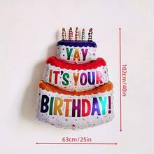 An Extra-Large, Freestanding Balloon Shaped Like A Cake And Made Of Aluminum Foil-Perfect For Decorating Birthday Parties And More. - Multicolor - View 4