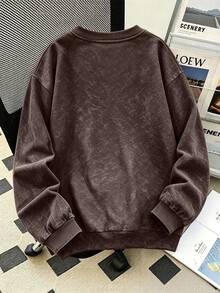 1pc Street Style Vintage Washed Crew Neck Sweatshirt For Big Kids & Teen Boys, Cartoon Cardboard Box Man & Coffee Graphic Print - Brown - View 3