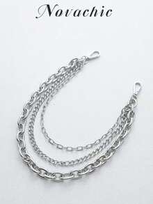 Minimalist Bag Shoulder Strap With Iron Chain, Three-Layer Decorative Chain - Silver - View 1