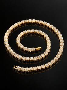 6mm Full Rhinestone Iced Out Cuban Link Chain, European And American Street Style, Hip Hop Accessory, Men's Versatile Necklace, Couple Gift, Daily Wear, Personalized Men's Jewelry, Holiday Birthday Gift - 6mm Rock Sugar Chain - View 6