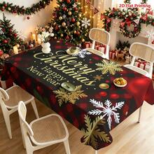 1pc Rectangular Christmas Theme Printed Tablecloth, Suitable For Indoor/Outdoor Dining, Party, Buffet, Wedding, Woven Polyester Tablecloth - Multicolor - View 5