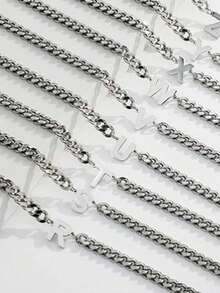 1pc Men's Cuban Chain Stainless Steel Bracelet With Initial Letter, Non-Fading, Versatile Fashion Bracelet With Adjustable Chain - Letter Bracelet - View 10