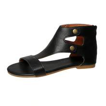 Summer Vintage Open Toe Hollow T-Strap Back Zipper Casual Sandals Solid Color Beach Back Zipper Summer Vintage Open Toe Hollow T-Strap Back Zipper Casual Sandals Beach Summer - Black - View 1