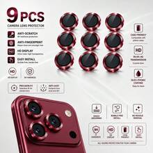 XINHONGYU 9片相機鏡頭保護膜，相容於 Phone DUO/Phone 18 Pro Max/Phone 18 Pro/Phone 17 Pro Max, 17 Air, 17 Pro, 16 Pro Max, 16, 15, 15 Plus, 14, 13, 12, 11 Mini Plus Pro Max，亮面單層金屬亮片，9H 硬度防刮螢幕保護膜，時尚配件，貼心保護殼－紅色 - 酒紅色 - 查看 6