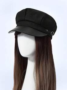 Y2Kool 1pc Women Buckle Decor Baker Boy Cap - Black - View 4