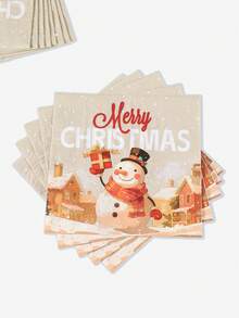10/24pcs Set Peralatan Makan Sekali Pakai Kertas Motif Rumah Musim Dingin Manusia Salju Warna Beige, Perlengkapan Pesta Liburan Gaya Pedesaan, Termasuk Gelas, Serbet, Kotak Popcorn, Kotak Makanan, dan Sedotan, Cocok untuk Makan Malam Liburan, Dekorasi Meja - Beraneka warna - View 3