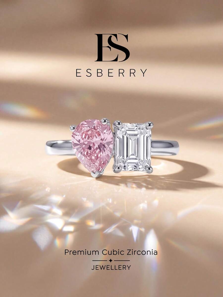 ESBERRY 1件個性化時尚不對稱鋯石戒指，女士珠寶，精緻飾品，女性約會禮物