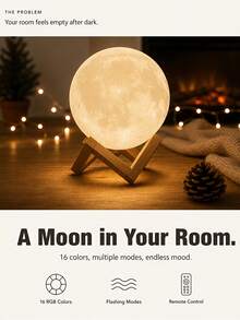 Moon LED Rechargeable Table Lamp, Smart Remote Control 16 Colors Decorative Bedroom Room Light Creative Birthday Valentine's Day Gift, For Halloween, Christmas, And Thanksgiving Celebrations - Multicolor - View 9