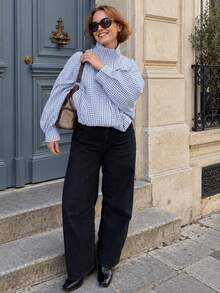 女款格紋飛行員夾克外套 半季短版夾克 春季長袖街頭風外套 - 淺色水洗藍 - 查看 4