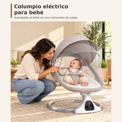 Columpio Eléctrico para Bebé con 5 Velocidades, Control Remoto, Temporizador, Mosquitero y Arnés de 5 Puntos