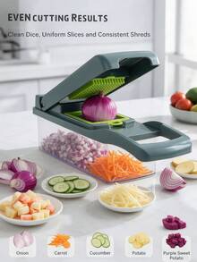 Multifunctional Vegetable Chopper 16-In-1 Set, Vegetable & Fruit Slicer, Food Grinder, Onion Chopper, Potato Dicer All-In-One, With Storage Container And Multiple Interchangeable Blades, Press-Down Operation For Fast Shredding, Slicing, And Dicing, Suitable For Onion, Potato, Carrot, Cucumber And Various Fruits & Vegetables, 14-Piece / 16-Piece Set Optional, Complete Blade Accessories, Essential Practical Kitchen Tool For Daily Meal Prep And Food Processing, Time-Saving And Effortless - View 4