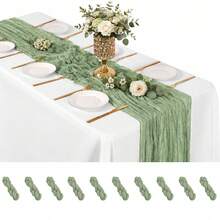 16 Pack Sage Green Cheesecloth Table Runner, Boho Gauze Table Runners, Rustic Semi Sheer Cheese Cloth Fabric For Wedding Party, Baby Shower, Birthday, Engagement, Farmhouse Dining Table Decor, Holiday Decorations, Romantic Wedding Centerpiece Decor - Sage Green - View 10