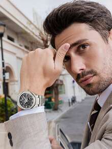 1pc Men's Mechanical Watch, Luxury Sports Style, Hollow Metal Dial, Steel Band, Daily Commute, Party, Birthday, Holiday Gift, 8801 - BG8801 - View 8