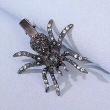 1pc Gothic Dark Style Rhinestone Spider Hair Clip, Shiny Rhinestone Alloy Alligator Hair Clip, Halloween Party Personalized Side Clip Hair Accessory, Halloween Exaggerated 3D Spider Hair Clip, Punk Style Black & White Rhinestone Alligator Hair Clip, Cool Girl Side Clip Hair Accessory - Black - View 2