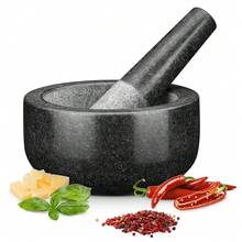 Natural Granite Mortar And Pestle Set, Kitchen Spice Grinder Tool For Herbs Garlic Guacamole Making - Black - View 2