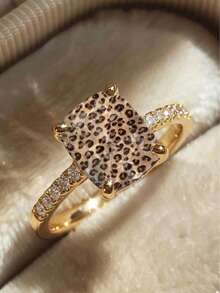 1pc Leopard Print Square Ring, Fashion Statement Piece, Suitable For Women's Daily Wear And Party Occasions, Great Jewelry Gift Choice - Multicolor - View 2