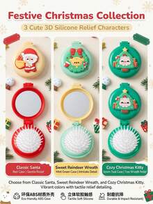 1pc Cute Christmas Air Cushion Comb, Foldable Air Cushion Brush, Christmas Gift Set, Hair Styling Tool, Mirror Comb Combo - Multicolor - View 6