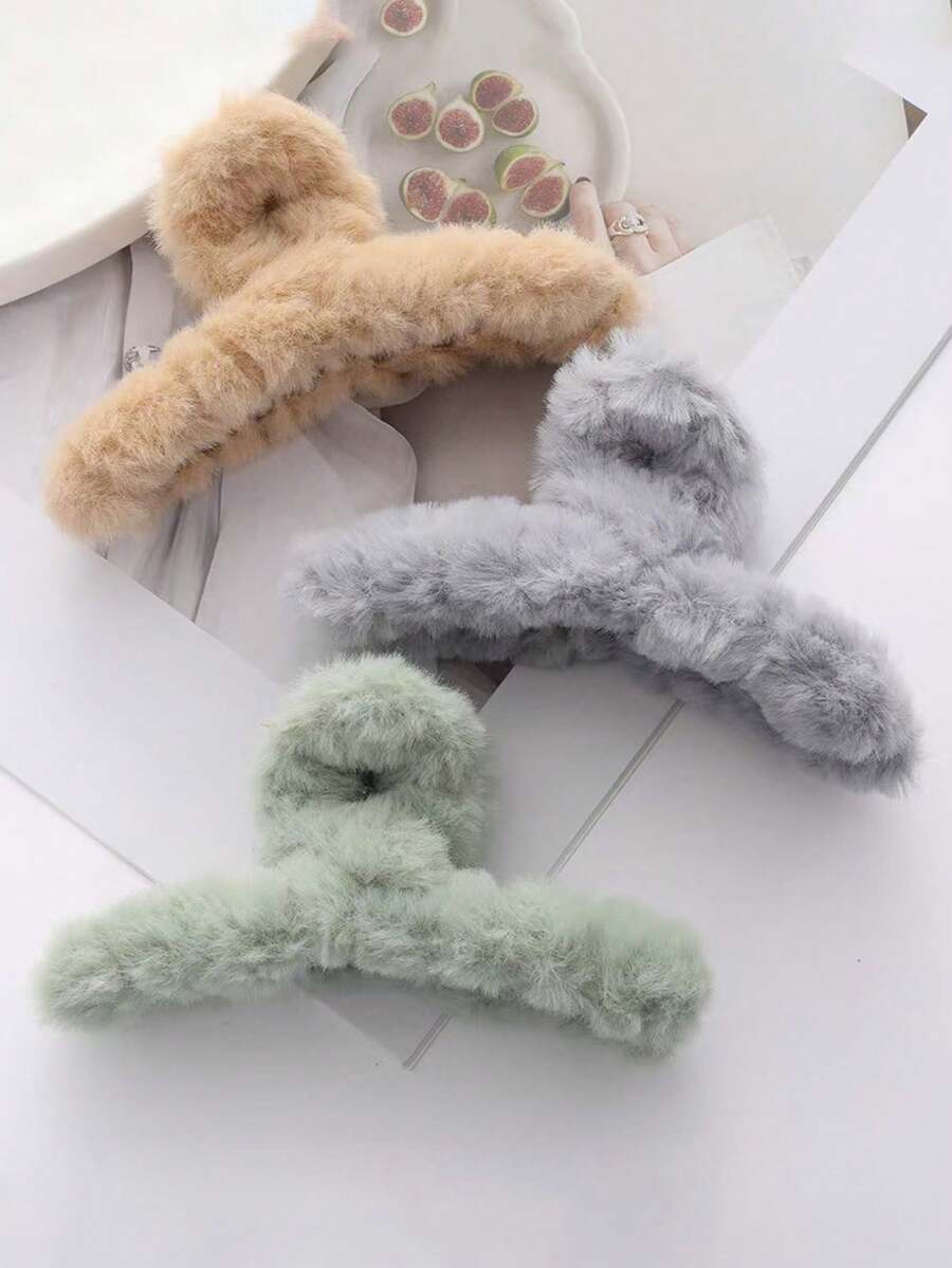 3pcs/Set Autumn/Winter Light Color 12cm Plush Hair Claw - Multicolor - View 1