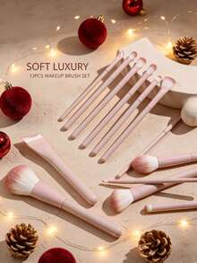 13-Piece Makeup Brush Set With Leather Makeup Bag, Complete Makeup Tool Kit Travel Essential, Makeup Brushes For Easy Application: Foundation, Blush, Eyeshadow, Brow, Contour, Lip And Nose Shadow, Professional Facial Makeup Brushes And Beauty Tools, Suitable For Powder, Liquid And Cream Cosmetics, Ideal For Daily Use And Travel - Pink - View 13