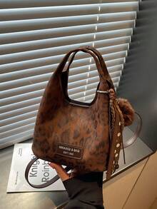 Women Mini Bucket Crossbody Bag,Leopard Print,Vintage Faux Leather,Detachable Strap,Retro Chic Style,For Autumn Winter Daily Wear(Not Include Pendant) - Multicolor - View 8