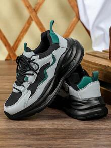 Men's Athletic Shoes Lace-Up "Chunky Sneakers, Perfect For Hiking, Running, Working Out, Commuting, Formal Events, And Casual Fashion - Black and Grey With Black Background - View 5